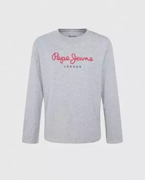 Футболка для мальчика с длинными рукавами и принтом логотипа Pepe Jeans, серый