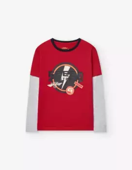 Футболка для мальчика с двойными рукавами и рисунком спереди Losan, красный