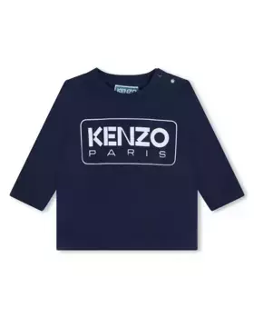 Футболка для мальчика с хлопковым логотипом спереди Kenzo Kids, темно-синий