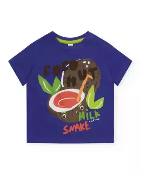 Футболка для мальчика с кокосом и надписью «Кокосовый молочный коктейль» Tuc tuc, синий