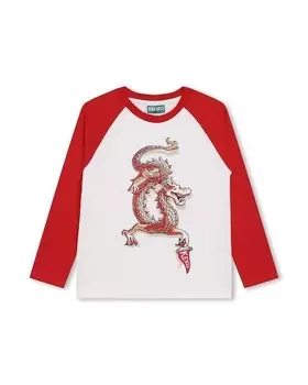 Футболка для мальчика с контрастными рукавами и рисунком спереди Kenzo Kids, красный