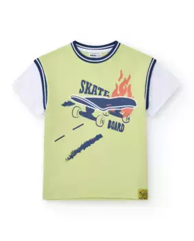 Футболка для мальчика с контрастными рукавами и рисунком спереди Tuc tuc, зеленый