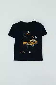Футболка для мальчика с короткими рукавами и принтом автомобиля JackandRoy, темно-синий