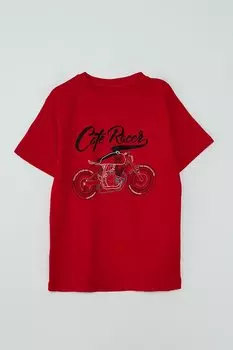 Футболка для мальчика с короткими рукавами и принтом «Двигатель» JackandRoy, красный