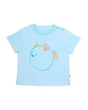 Футболка для мальчика с короткими рукавами и рисунком рыбы фугу KNOT, светло-синий