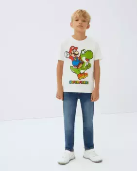 Футболка для мальчика с короткими рукавами и принтом Mario Bross Kids El Corte Ingls, белый