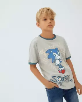 Футболка для мальчика с короткими рукавами и принтом «Соник» Kids El Corte Ingls, светло-серый