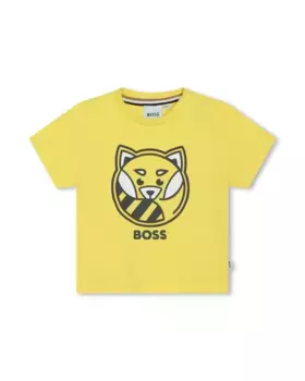 Футболка для мальчика с короткими рукавами и рисунком спереди BOSS Kidswear, желтый
