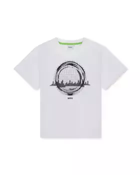 Футболка для мальчика с короткими рукавами и рисунком спереди BOSS Kidswear, белый