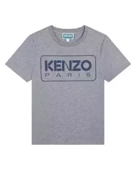 Футболка для мальчика с короткими рукавами из 100% хлопка Kenzo Kids, светло-серый