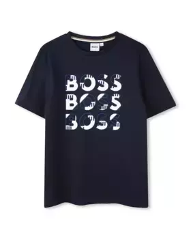 Футболка для мальчика с короткими рукавами из 100% хлопка BOSS Kidswear, темно-синий