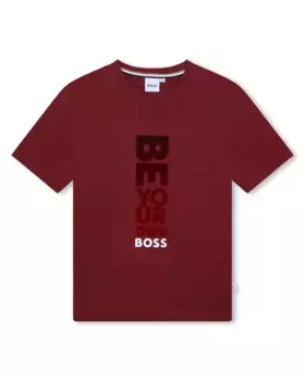 Футболка для мальчика с короткими рукавами из 100% хлопка BOSS Kidswear, цвет Granate