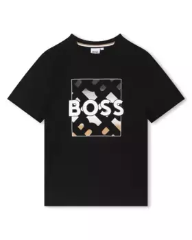 Футболка для мальчика с короткими рукавами из 100% хлопка BOSS Kidswear, черный