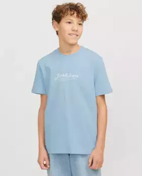 Футболка для мальчика с короткими рукавами и принтом спереди Jack & Jones, голубой