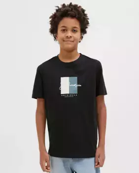 Футболка для мальчика с короткими рукавами и принтом спереди Jack & Jones, чёрный