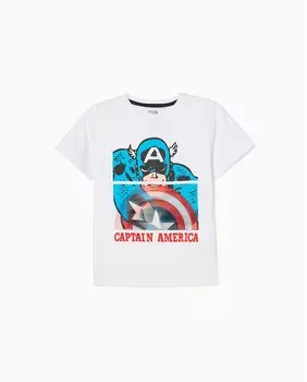 Футболка для мальчика с короткими рукавами и принтом «Капитан Америка» Zippy, белый