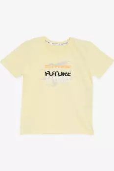 Футболка для мальчика с красочным текстовым принтом желтого цвета (8–14 лет) Breeze