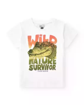 Футболка для мальчика с крокодиловым принтом и надписью Tuc tuc, белый