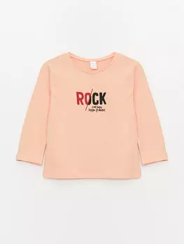 Футболка для мальчика с круглым вырезом и длинными рукавами с принтом LCW baby, бежевый