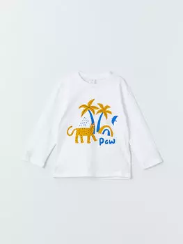 Футболка для мальчика с круглым вырезом и длинными рукавами с принтом LCW baby, буксе белый