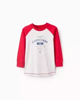 Футболка для мальчика с надписью спереди и контрастными рукавами Zippy, красный