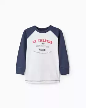 Футболка для мальчика с надписью спереди и контрастными рукавами Zippy, темно-синий