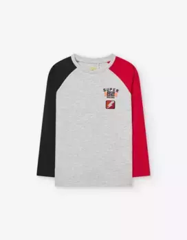 Футболка для мальчика с рисунком спереди и контрастными рукавами Losan, серый