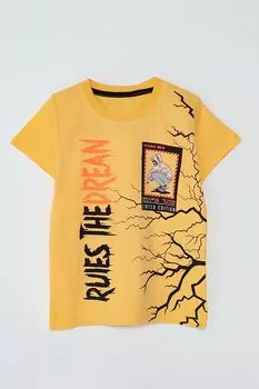 Футболка для мальчика с S-образным вырезом и текстовым принтом JackandRoy, желтый