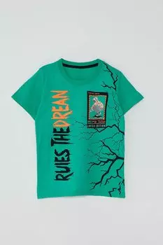 Футболка для мальчика с S-образным вырезом и текстовым принтом JackandRoy, зеленый