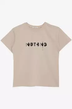 Футболка для мальчика с текстовым принтом, бежевая (5–10 лет) Breeze