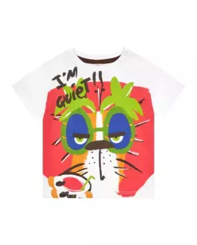 Футболка для мальчика с тигром и надписью «Я молчу!! Tuc tuc, белый