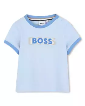 Футболка для мальчика в синем хлопковом цвете BOSS Kidswear, бирюзовый