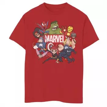 Футболка для мальчиков 8–20 лет с героями мультфильмов «Мстители Marvel» и коллажем, групповая фотография Licensed Character