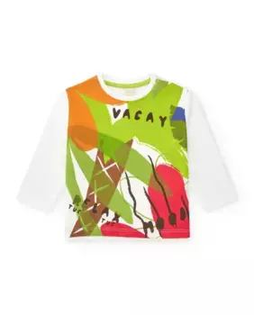 Футболка для мальчиков с длинными рукавами и тропическим принтом Tuc tuc, белый