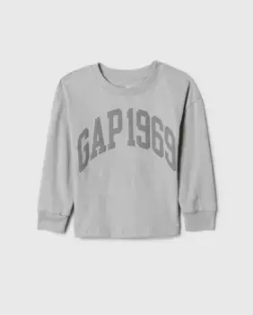 Футболка для мальчиков с круглым вырезом и длинными рукавами Gap 1969 с логотипом, светло-серый