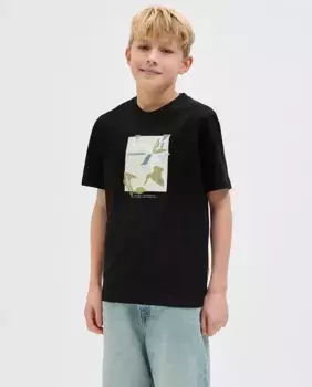 Футболка для мальчиков с принтом спереди и классическим кроем Jack & Jones, черный