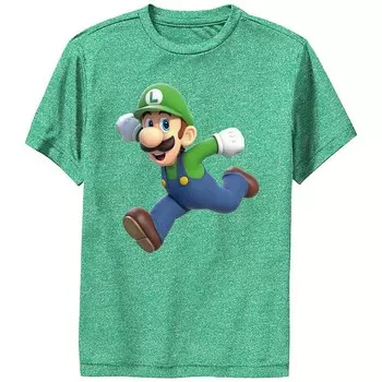 Футболка для мальчиков Super Mario Bros Luigi Running Performance с графическим рисунком Licensed Character, цвет Kelly Heather