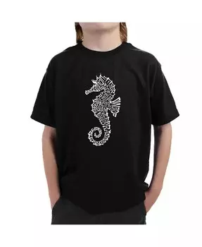 Футболка для мальчиков Word Art - Виды морских коньков La Pop Art, черный