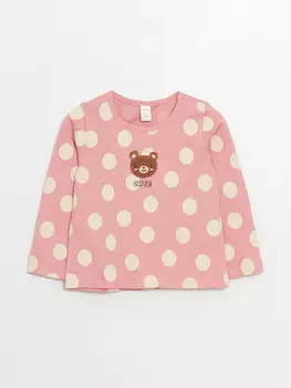 Футболка для маленьких девочек с круглым вырезом, длинными рукавами и вышивкой LCW baby, матовый розовый с принтом