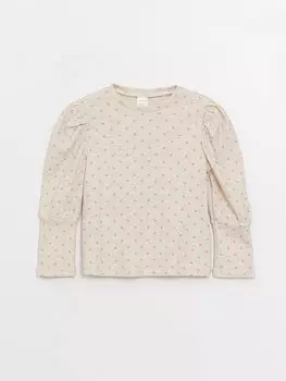 Футболка для маленьких девочек с круглым вырезом и длинными рукавами LCW baby, бежевый с принтом