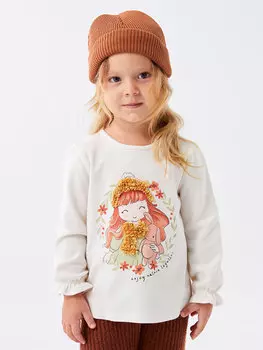 Футболка для маленьких девочек с круглым вырезом и длинными рукавами LCW baby, кремового цвета