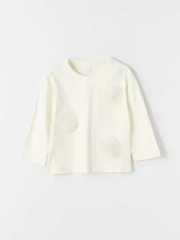 Футболка для маленьких девочек с круглым вырезом и длинными рукавами LCW baby, кремового цвета