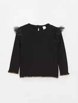 Футболка для маленьких девочек с круглым вырезом и длинными рукавами LCW baby, новый черный