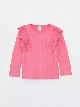 Футболка для маленьких девочек с круглым вырезом и длинными рукавами LCW baby, средний розовый