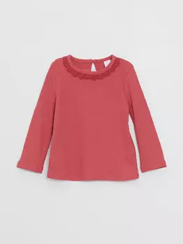 Футболка для маленьких девочек с круглым вырезом и длинными рукавами LCW baby, темно-розовый