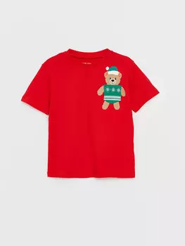 Футболка для маленьких мальчиков с круглым вырезом и принтом LCW baby, красный