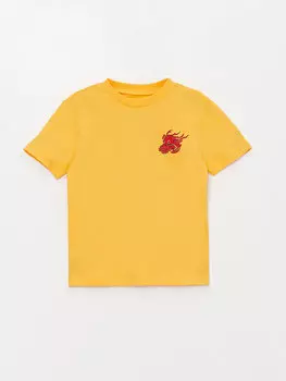 Футболка для маленьких мальчиков с круглым вырезом и принтом LCW baby, светло-оранжевый