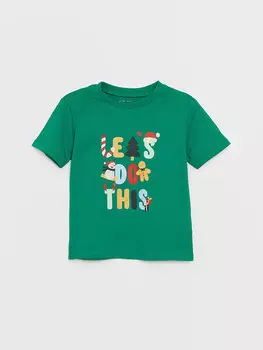 Футболка для маленьких мальчиков с круглым вырезом и принтом LCW baby, зеленый