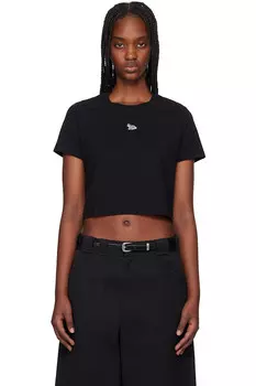 Футболка для малышей с вышивкой лисёнка Maison Kitsun, черный