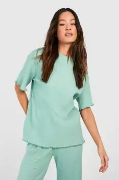 Футболка для отдыха с высоким ребристым краем и салатовым краем boohoo, зеленый